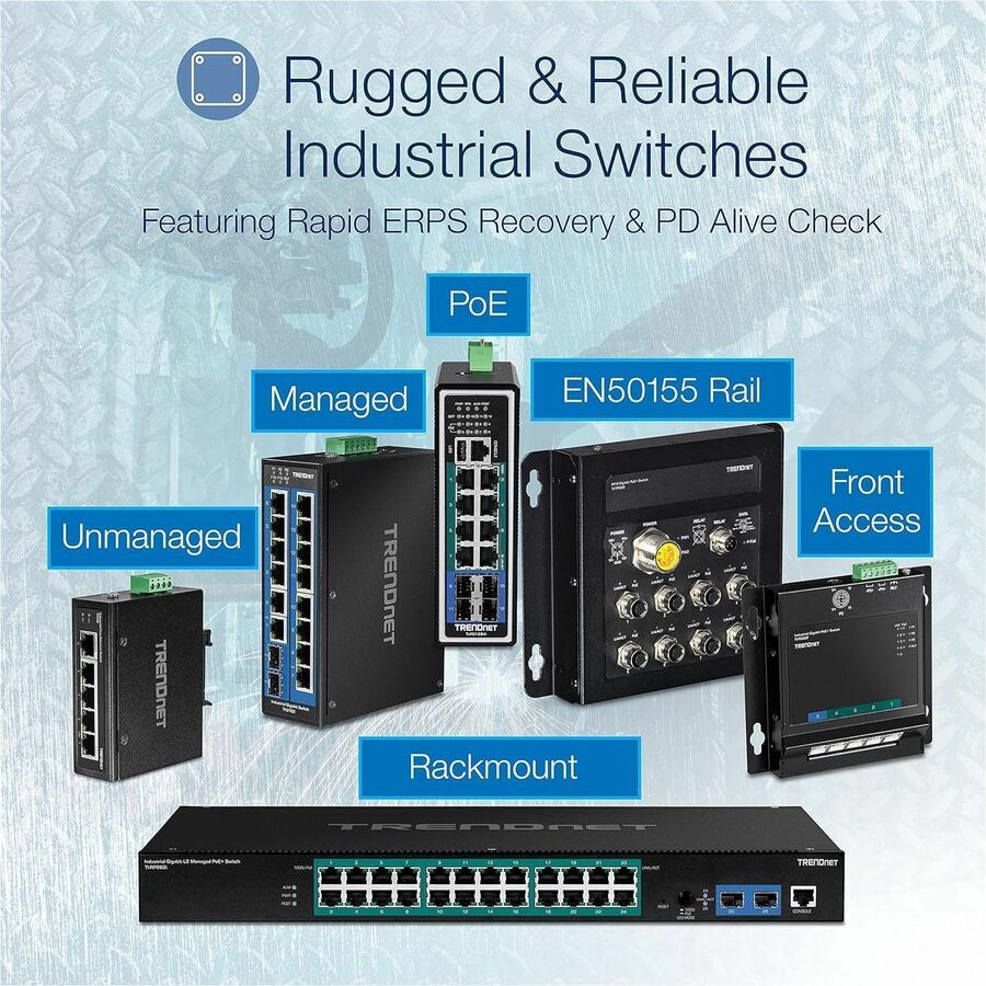 Commutateur sur rail DIN PoE++ géré Gigabit L2+ industriel à 6 ports TRENDnet TI-BG62I