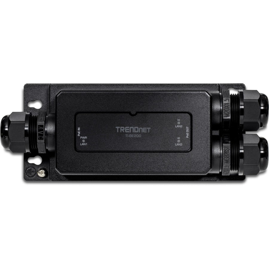 TRENDnet 2-Port Industrial Outdoor Gigabit PoE++ Extender, Hardened IP67 Extreme Temperature Rated Housing, Extends PoE++ Connection up to 200m (656 ft.) for up to 2 Devices, Black, TI-BE200 TI-BE200