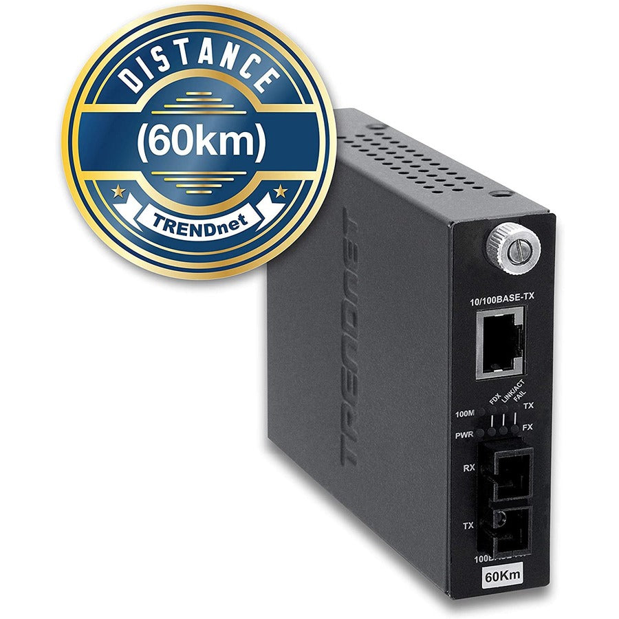 TRENDnet Intelligent 10/100Base-TX to 100Base-FX Single Mode SC Fiber Media Converter (60Km /37.3 Miles); Auto-Negotiation; RJ-45 port; Fiber to Ethernet Converter;Lifetime Protection; TFC-110S60i TFC-110S60i