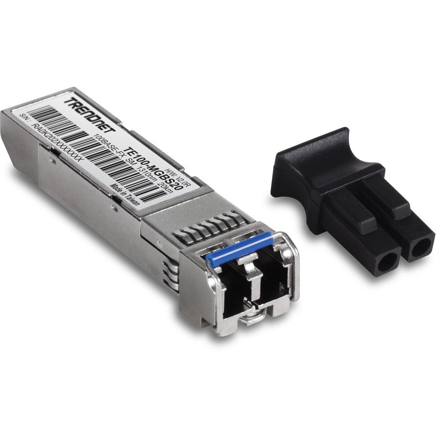 Module LC monomode TRENDnet SFP vers RJ45 100Base-FX ; TE100-MGBS20 ; Jusqu'à 20 km (12,4 milles); Compatible SFP standard ; Vitesses jusqu'à 155 Mbps ; Compatible fibre LC duplex ; 1310 nm ; Protection à vie TE100-MGBS20