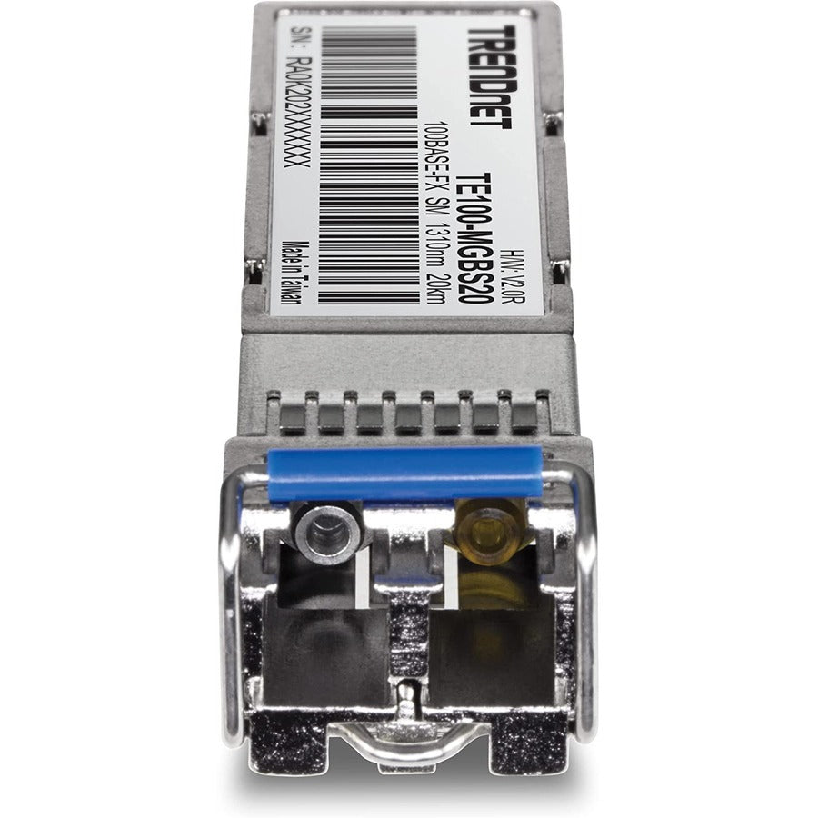 TRENDnet SFP to RJ45 100Base-FX Single-Mode LC Module; TE100-MGBS20; Up to 20 km (12.4 Miles); Standard SFP Compatible; Up to 155Mbps Speeds; Duplex-LC Fiber Compatible; 1310nm; Lifetime Protection TE100-MGBS20