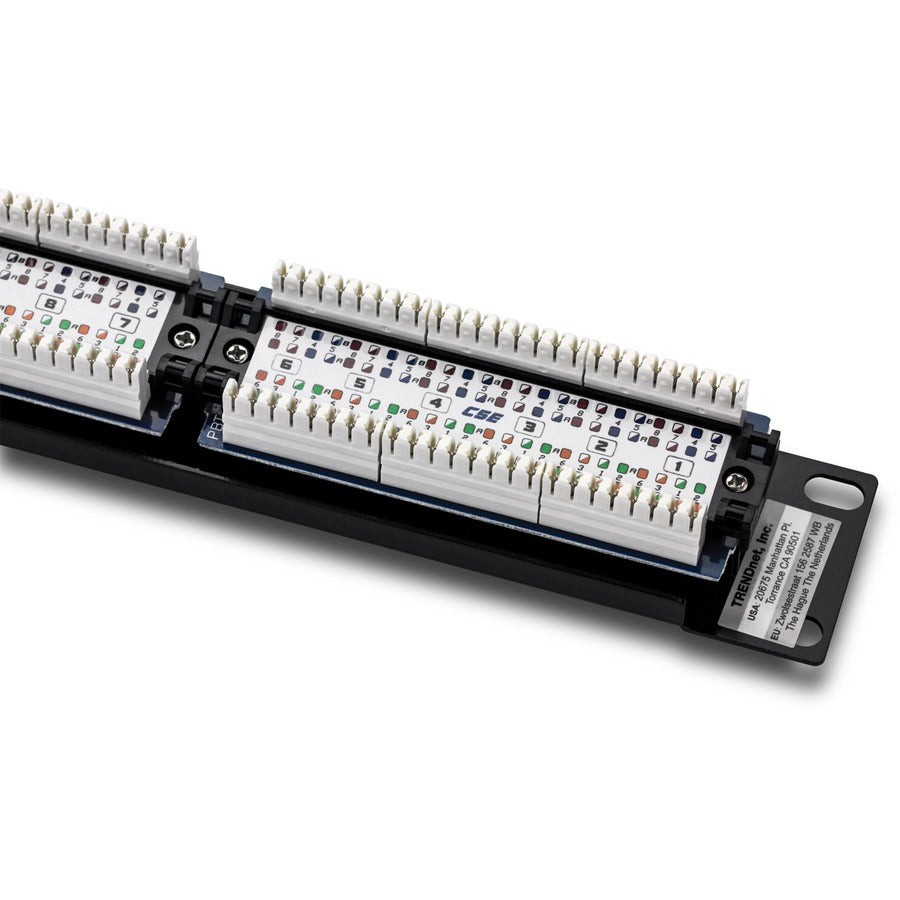 TRENDnet 12-Port Cat5/5e Unshielded Patch Panel, TC-P12C5E, Wallmount or Rackmount, 10 Inch Wide, 12 x Gigabit RJ-45 Ethernet Ports, 100 Mhz Connection, Color Coded Labeling, 110 IDC Terminal Blocks TC-P12C5E