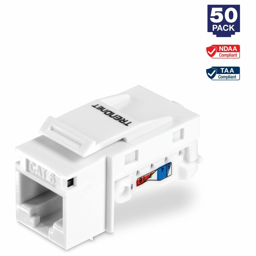 TRENDnet Lot de 50 prises Keystone Cat6, TC-K50C6, compatibles avec les câbles Cat5/Cat5e/Cat6, prises Cat6 RJ45 Keystone, à utiliser avec les panneaux de brassage Keystone vierges TC-KP24 ou TC-KP48 (vendus séparément) TC-K50C6