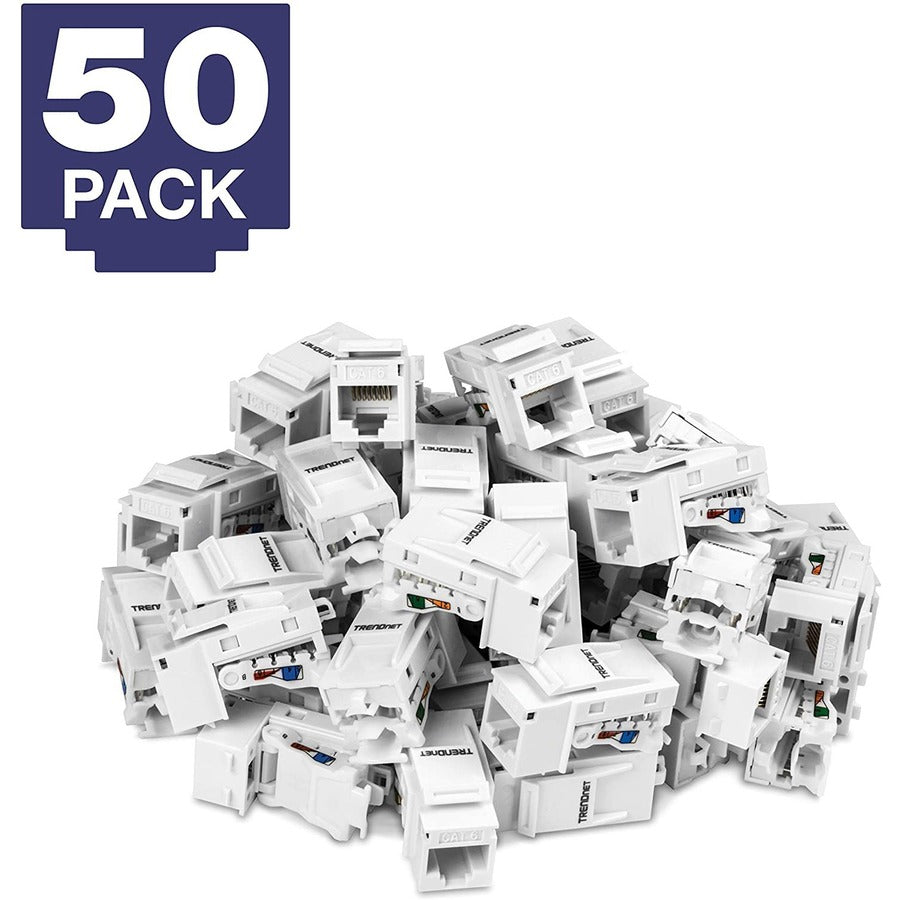 TRENDnet Lot de 50 prises Keystone Cat6, TC-K50C6, compatibles avec les câbles Cat5/Cat5e/Cat6, prises Cat6 RJ45 Keystone, à utiliser avec les panneaux de brassage Keystone vierges TC-KP24 ou TC-KP48 (vendus séparément) TC-K50C6