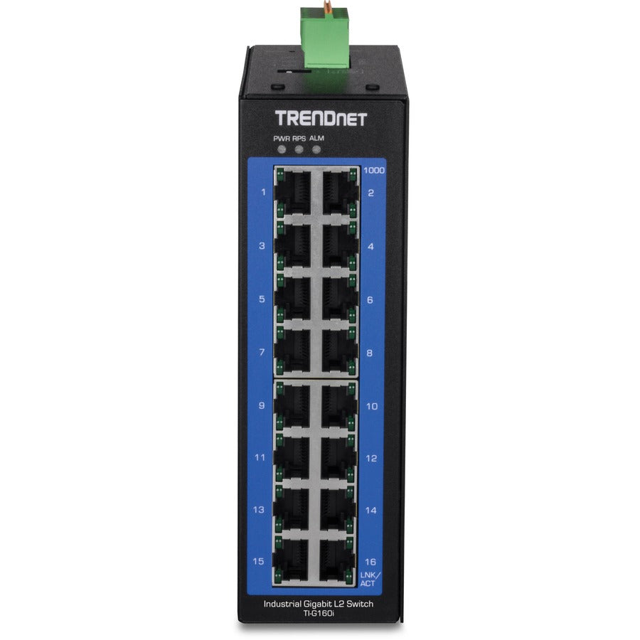 TRENDnet Commutateur industriel Gigabit L2 géré sur rail DIN 16 ports, commutateur couche 2, 16 ports Gigabit, capacité de commutation 32 Gbit/s, commutateur Gigabit pour températures extrêmes, protection à vie, noir, TI-G160i TI-G160I