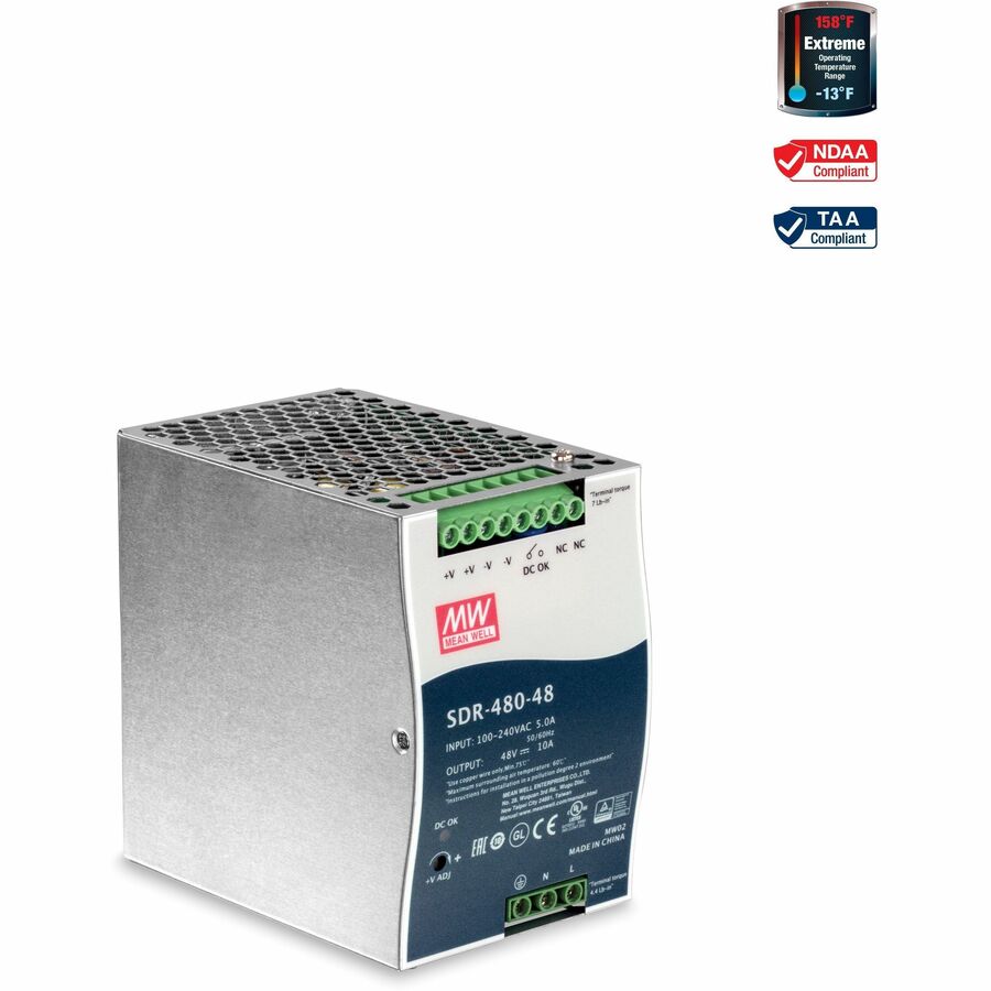 TRENDnet Alimentation sur rail DIN 480 W, 48 V CC, 10 A CA vers CC avec fonction PFC, TI-S48048 TI-S48048