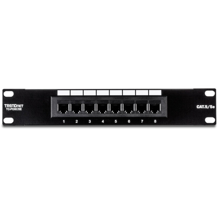 TRENDnet 8-Port Cat5/5e Unshielded Patch Panel, TC-P08C5E, Wallmount or Rackmount, 10 Inch Wide, 8 x Gigabit RJ-45 Ethernet Ports, 100 Mhz Connection, Color Coded Labeling, 110 IDC Terminal Blocks TC-P08C5E