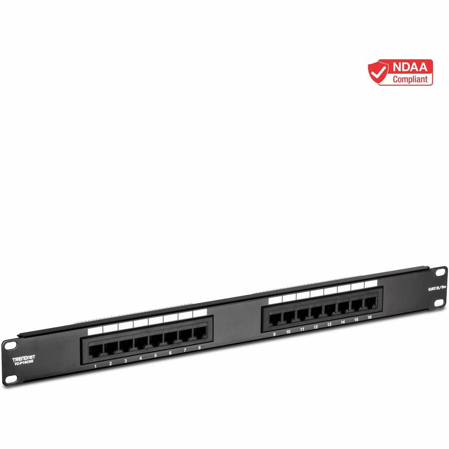Panneau de brassage non blindé TRENDnet 16 ports Cat5/5e, TC-P16C5E, montage mural ou en rack, 1U 19", connexion 100 MHz, Ethernet/Fast Ethernet/Gigabit Ethernet (1000Base-T), compatible Cat3/Cat4/Cat5 TC-P16C5E