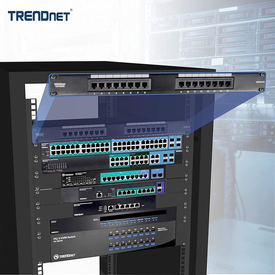 Panneau de brassage non blindé TRENDnet 16 ports Cat5/5e, TC-P16C5E, montage mural ou en rack, 1U 19", connexion 100 MHz, Ethernet/Fast Ethernet/Gigabit Ethernet (1000Base-T), compatible Cat3/Cat4/Cat5 TC-P16C5E