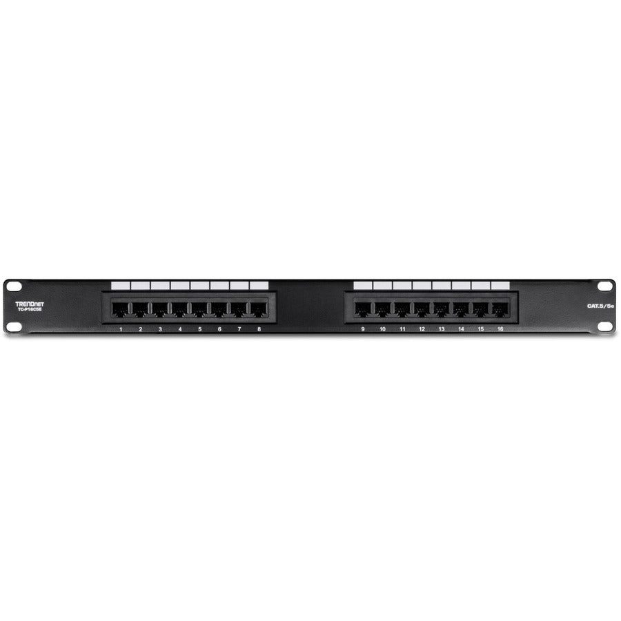 Panneau de brassage non blindé TRENDnet 16 ports Cat5/5e, TC-P16C5E, montage mural ou en rack, 1U 19", connexion 100 MHz, Ethernet/Fast Ethernet/Gigabit Ethernet (1000Base-T), compatible Cat3/Cat4/Cat5 TC-P16C5E