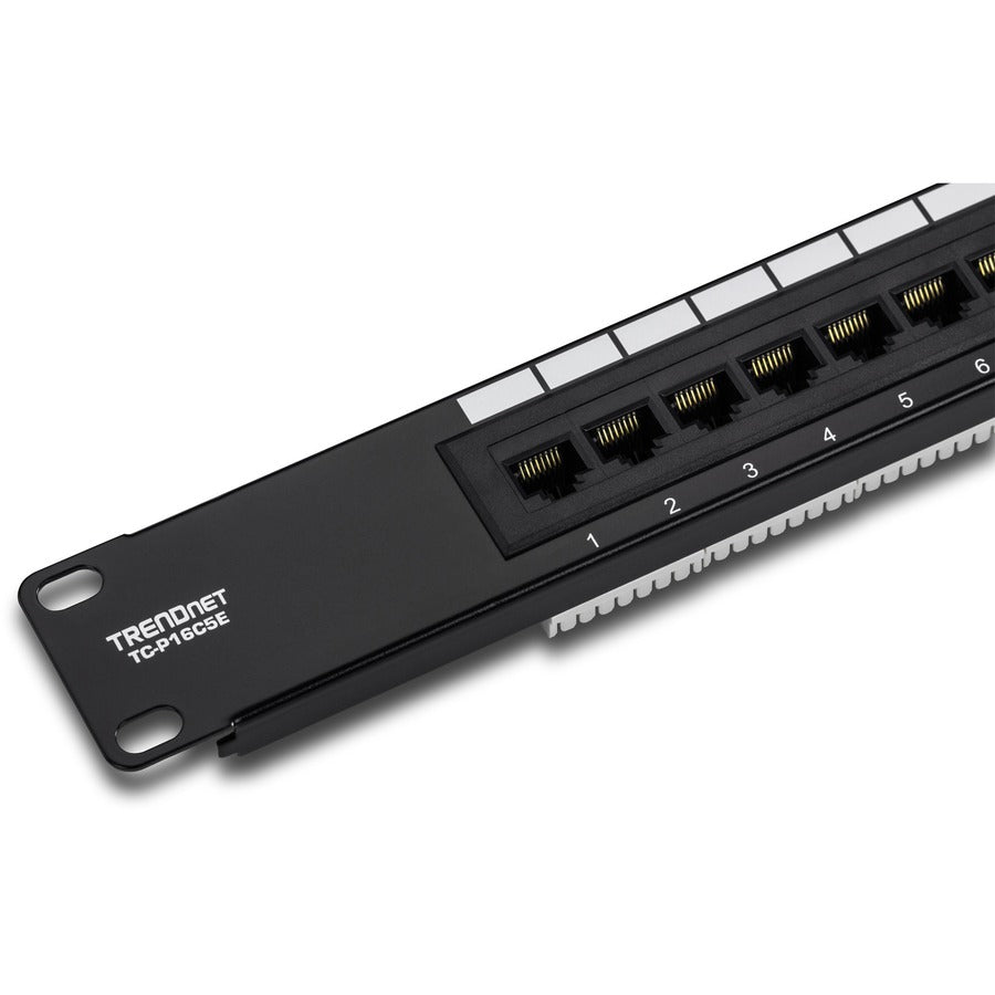 TRENDnet 16-Port Cat5/5e Unshielded Patch Panel, TC-P16C5E, Wallmount or Rackmount, 1U 19" , 100Mhz Connection, Ethernet/Fast Ethernet/Gigabit Ethernet (1000Base-T), Cat3/Cat4/Cat5 Compatible TC-P16C5E