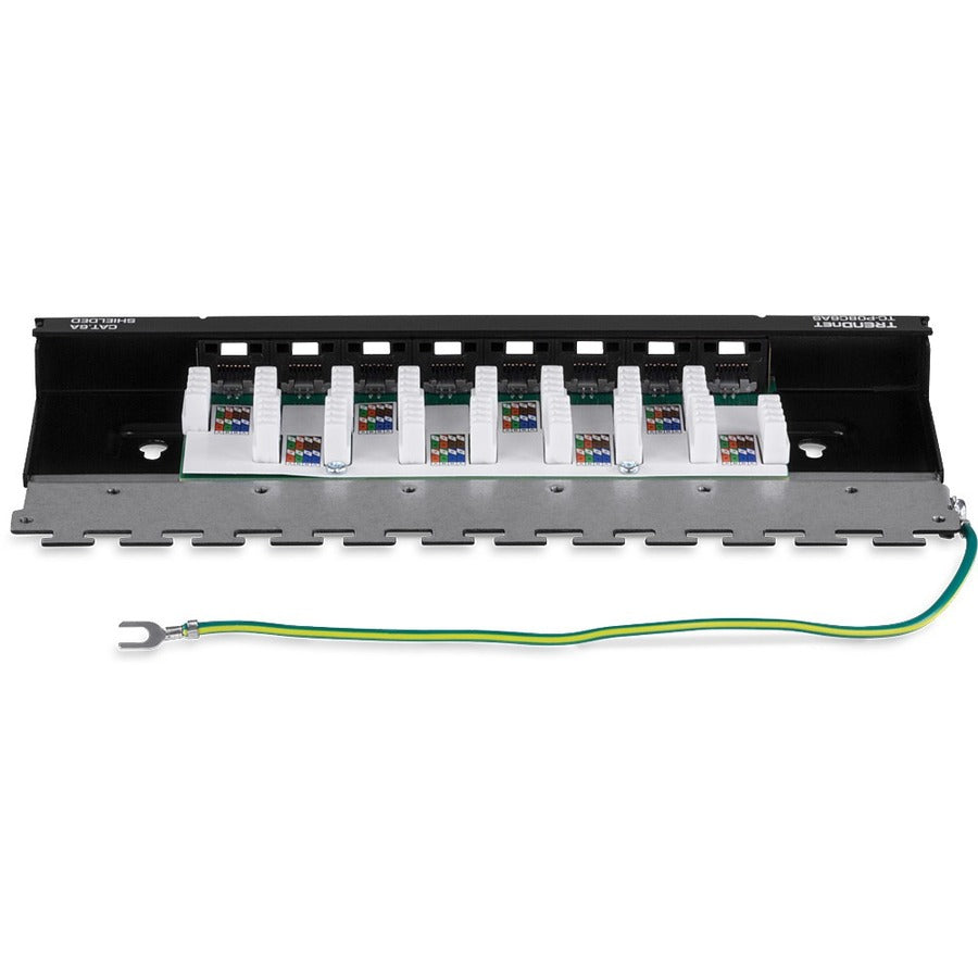 TRENDnet 8-Port Cat6A Shielded Patch Panel, Wall Mount Ready, 10G Ready, Cat5e,Cat6,Cat6A Compatible, Metal Housing, Color-Coded Labeling for T568A & T568B Wiring, Cable Management, Black, TC-P08C6AS TC-P08C6AS