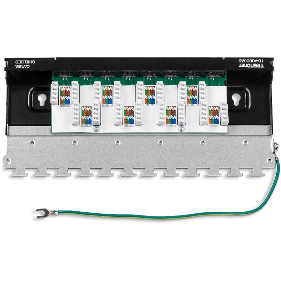 TRENDnet 8-Port Cat6A Shielded Patch Panel, Wall Mount Ready, 10G Ready, Cat5e,Cat6,Cat6A Compatible, Metal Housing, Color-Coded Labeling for T568A & T568B Wiring, Cable Management, Black, TC-P08C6AS TC-P08C6AS