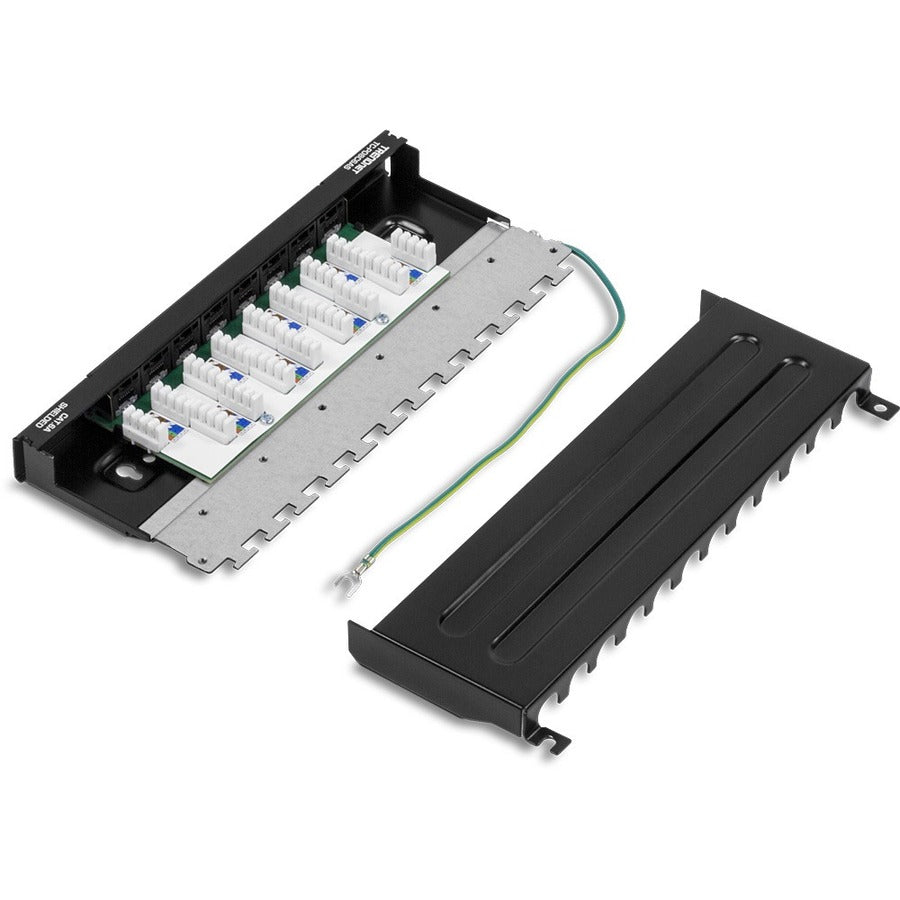 TRENDnet 8-Port Cat6A Shielded Patch Panel, Wall Mount Ready, 10G Ready, Cat5e,Cat6,Cat6A Compatible, Metal Housing, Color-Coded Labeling for T568A & T568B Wiring, Cable Management, Black, TC-P08C6AS TC-P08C6AS