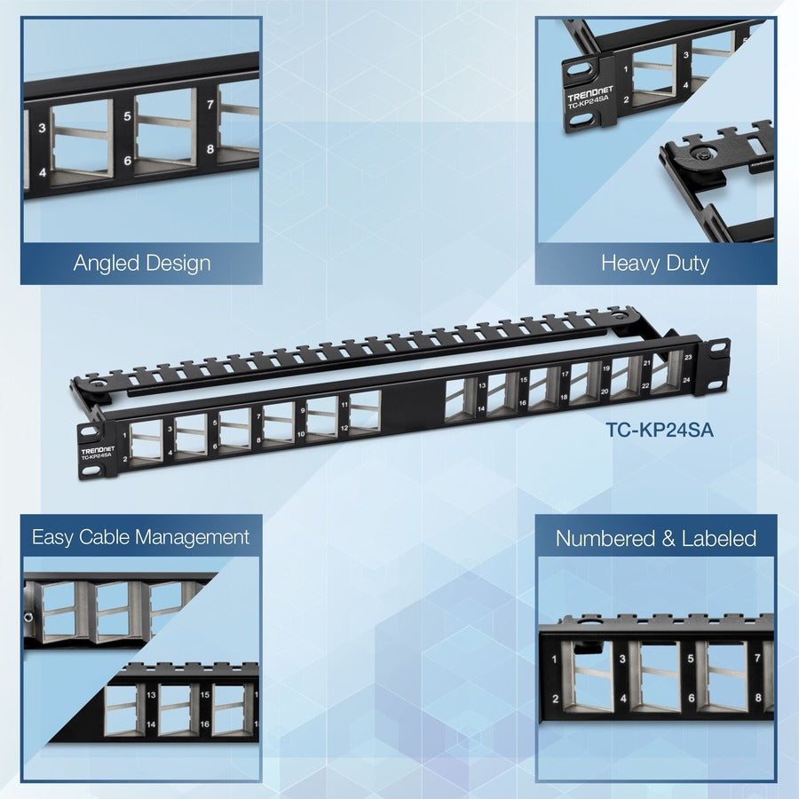 TRENDnet 24-Port Blank Angled Keystone Shielded 1U Patch Panel TC-KP24SA