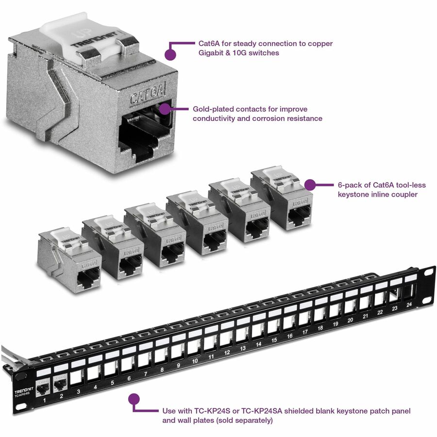 TRENDnet Cat6A RJ-45 Keystone Inline Coupler (6-Pack) TC-KC06C6A