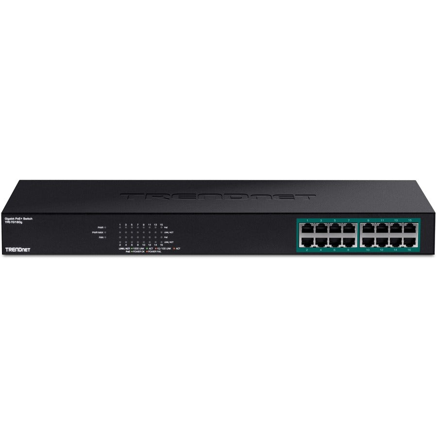 TRENDnet 16-Port Gigabit PoE+ Switch, 16 x Gigabit PoE+ Ports, 246W PoE Power Budget, 32 Gbps Switching Capacity, Desktop Switch, Ethernet Network Switch, Metal, Lifetime Protection, Black, TPE-TG160g TPE-TG160G