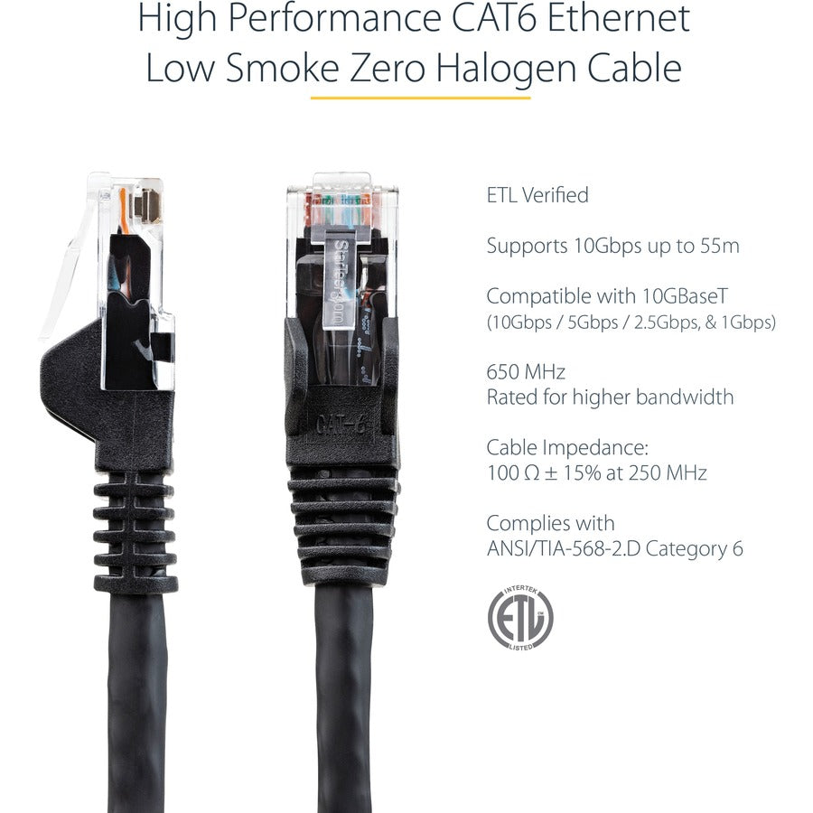 StarTech.com Câble Ethernet CAT6 de 125 pieds - Gigabit sans accroc noir - Cordon de brassage PoE UTP 650 MHz de catégorie 6 100 W Câblage certifié UL/TIA N6PATCH125BK