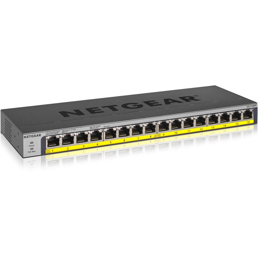 Switch non géré Ethernet Netgear 16 ports 183 W PoE/PoE+ Gigabit GS116PP-100NAS