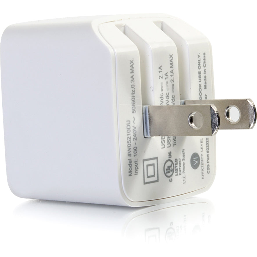 C2G 2-Port USB Wall Charger - AC to USB Adapter, 5V 2.1A Output 22322