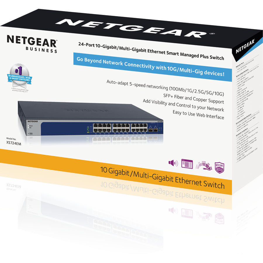 Netgear 24 ports 10 Gigabit/Multi-Gigabit Ethernet Smart Managed Plus Switch (XS724EM) XS724EM-100NAS