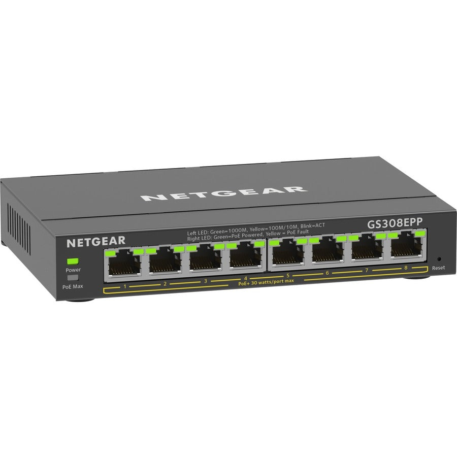 Commutateur Netgear Gigabit Ethernet PoE+ Smart Managed Plus à 8 ports GS308EPP-100NAS