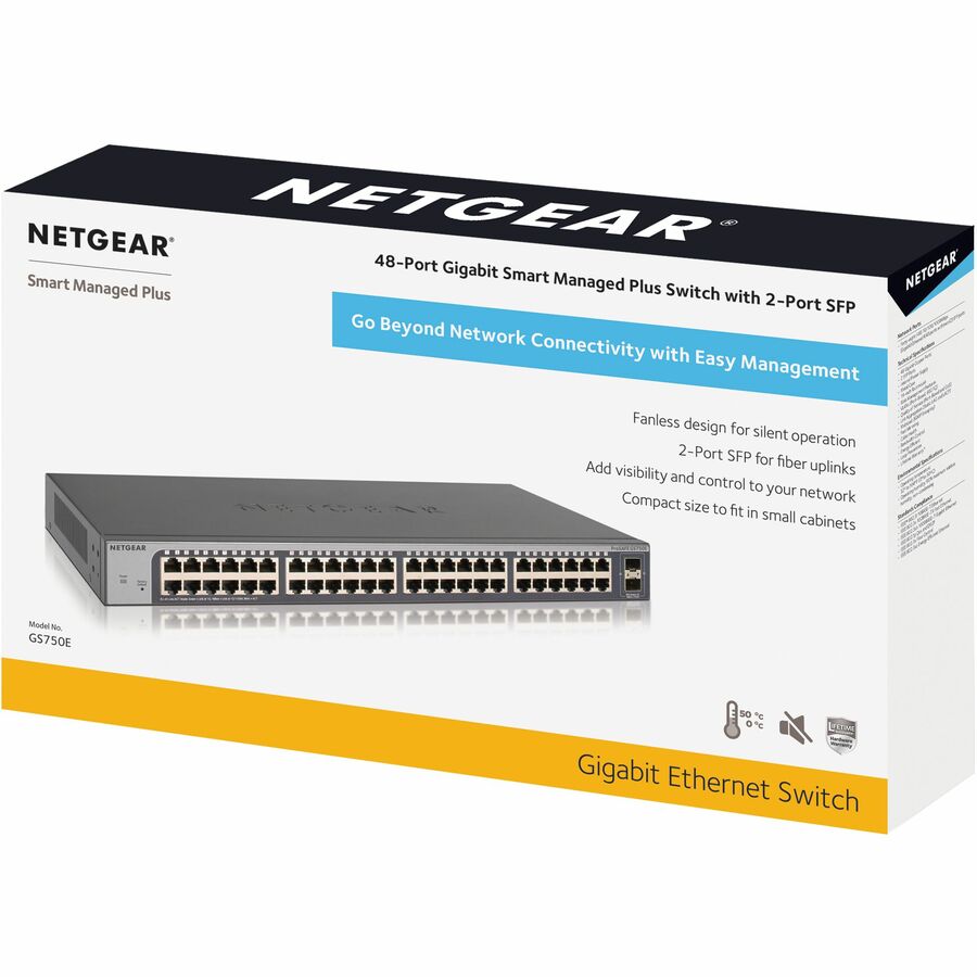 Commutateur Netgear Smart Managed Plus 48 ports Gigabit avec 2 ports SFP (GS750E) GS750E-100NAS