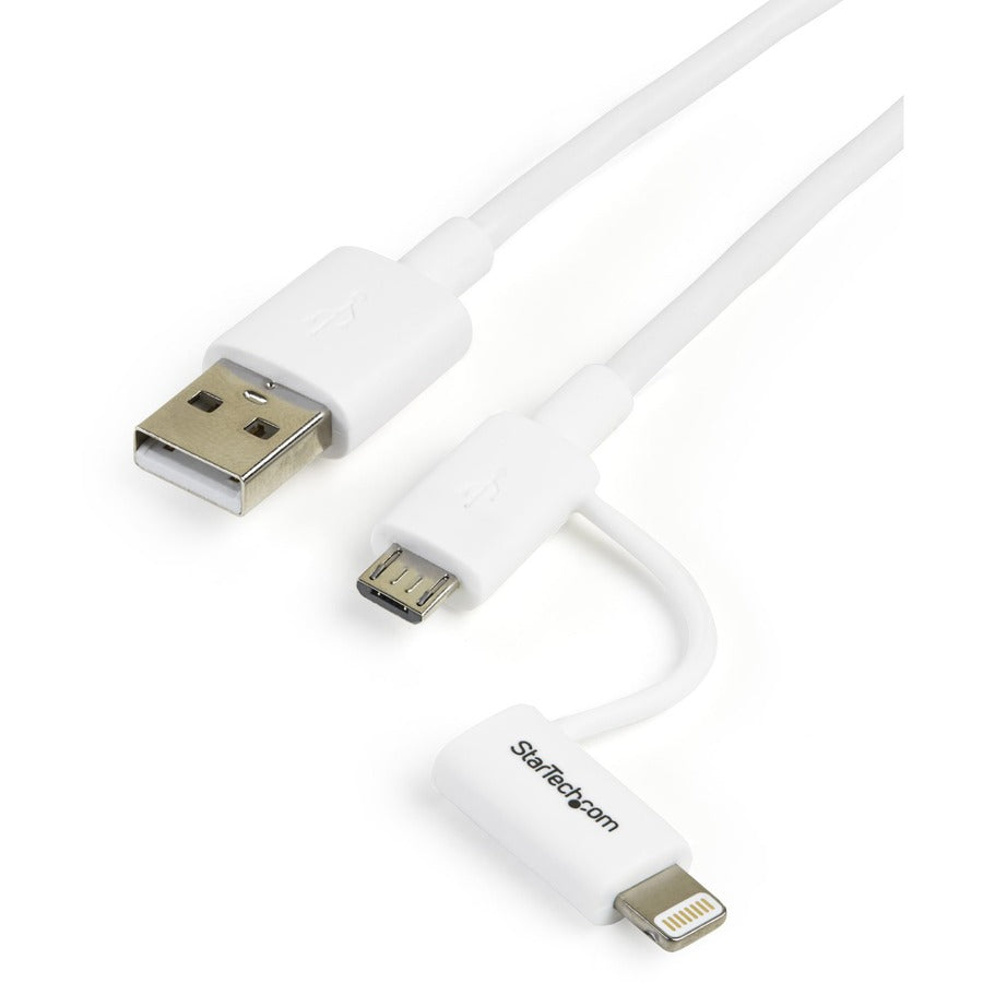 StarTech.com 1m (3ft) Apple Lightning or Micro USB to USB Cable for iPhone / iPod / iPad - White LTUB1MWH