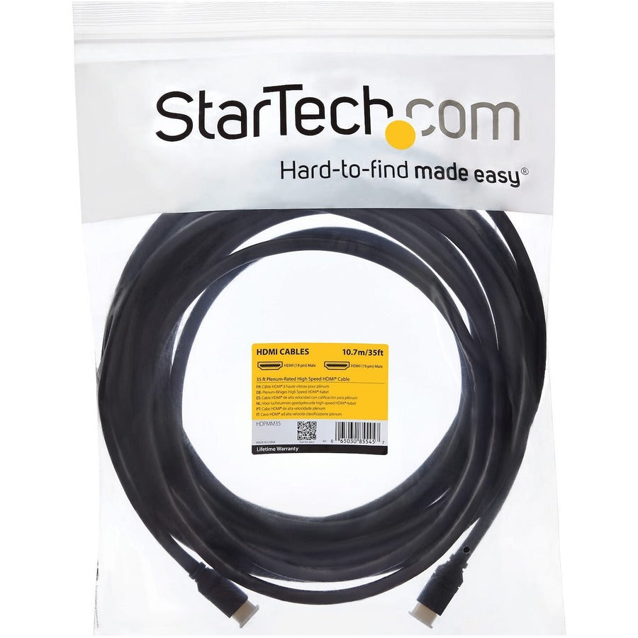 StarTech.com 35ft In Wall Plenum Rated HDMI Cable, 4K High Speed Long HDMI Cord w/ Ethernet, 4K30Hz UHD, 10.2 Gbps, HDMI 1.4 Display Cable HDPMM35