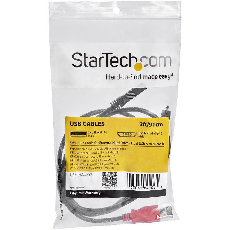 StarTech.com 3 ft USB Y Cable for External Hard Drive - Dual USB A to Micro B USB2HAUBY3