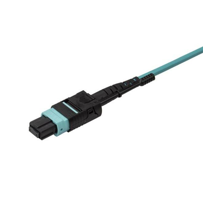 StarTech.com Câble de dérivation MPO / MTP vers LC de 1 m - Câble à fibre optique classé plénum - OM3 multimode, 40 Go - Languette Push/Pull - Câble de brassage fibre Aqua MPO8LCPL1M