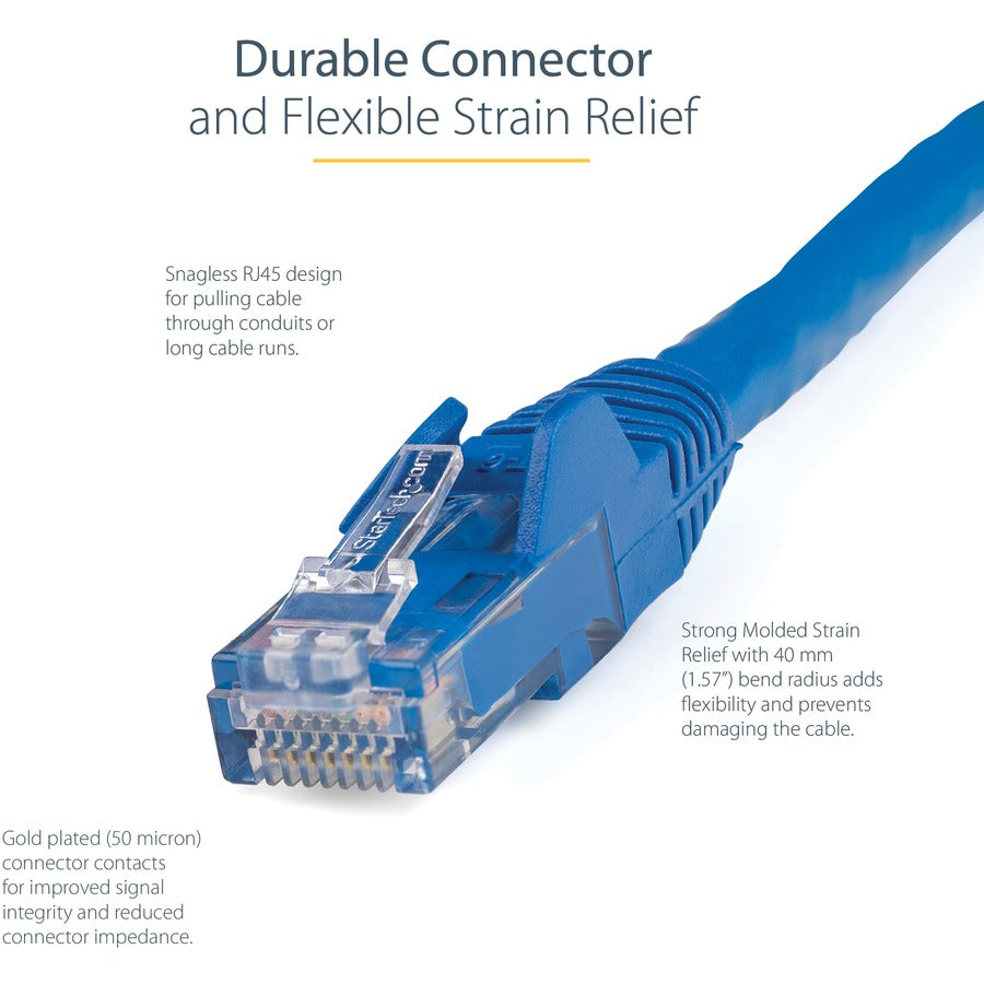 StarTech.com Câble Ethernet CAT6 de 0,9 m – Gigabit sans accroc bleu – Cordon de brassage PoE UTP 650 MHz de catégorie 6 100 W Câblage certifié UL/TIA N6PATCH2BL