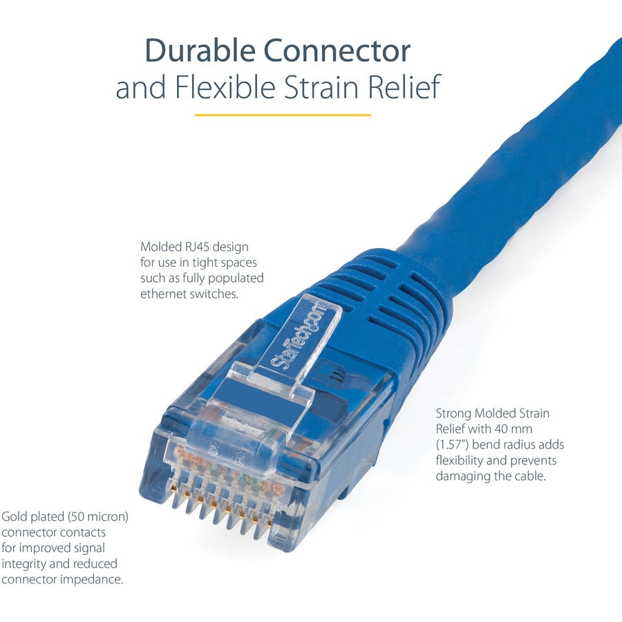 StarTech.com Câble Ethernet CAT6 de 0,3 m – Gigabit moulé bleu – 100 W PoE UTP 650 MHz – Cordon de brassage catégorie 6 Câblage certifié UL/TIA C6PATCH1BL