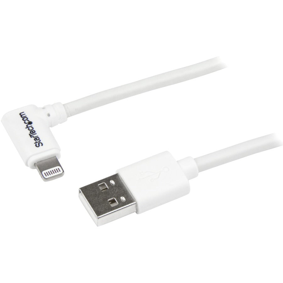 StarTech.com 1m 3 ft Angled Lightning to USB Cable - White - Angled Lightning Cable for iPhone / iPod / iPad USBLT1MWR