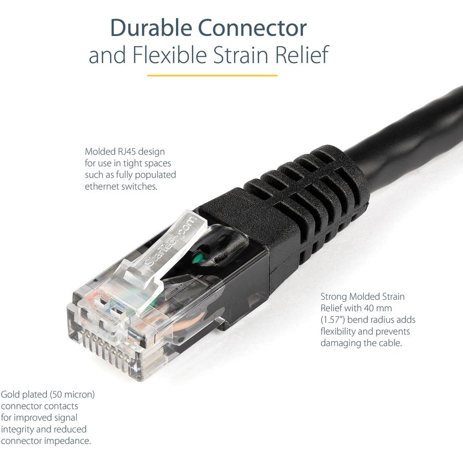 StarTech.com Câble Ethernet CAT6 de 0,9 m – Gigabit moulé noir – 100 W PoE UTP 650 MHz – Cordon de brassage catégorie 6 Câblage certifié UL/TIA C6PATCH2BK