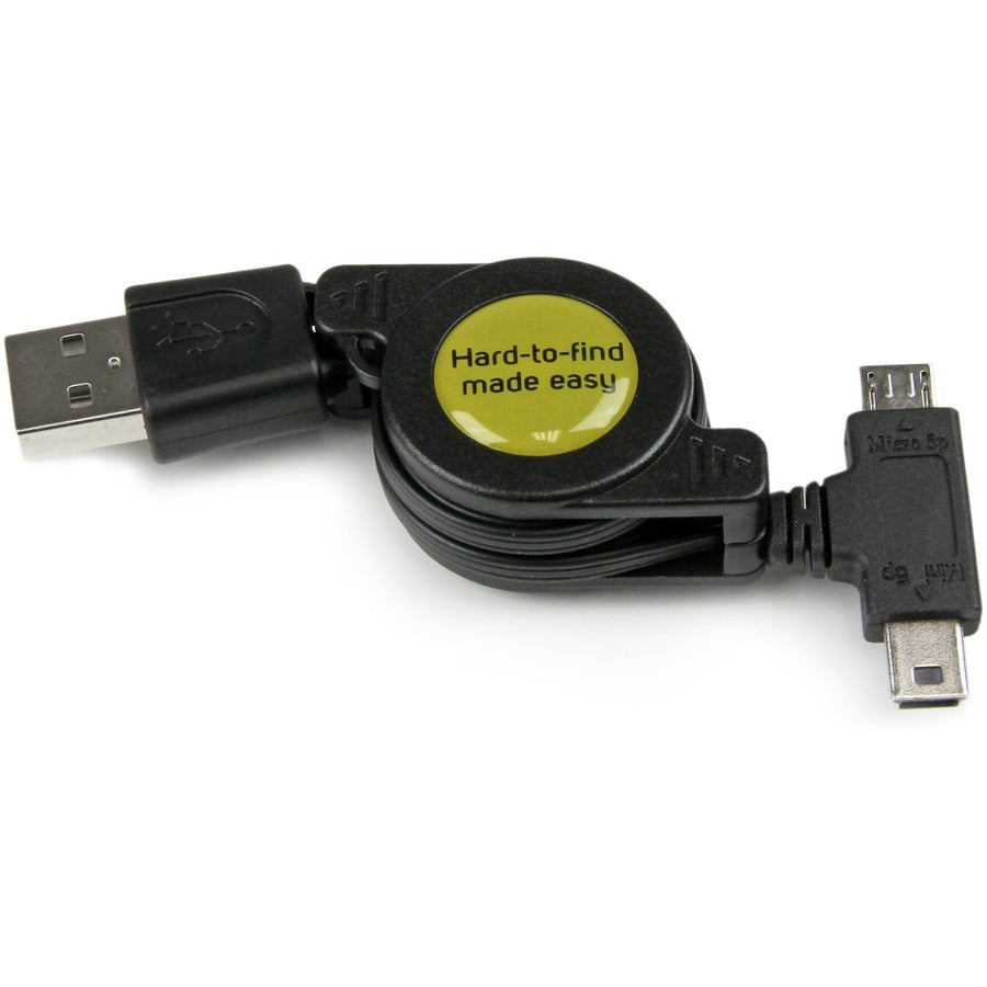 StarTech.com Câble combiné USB rétractable de 2,5 pieds - USB vers Micro USB et Mini USB - M/M USBRETAUBMB