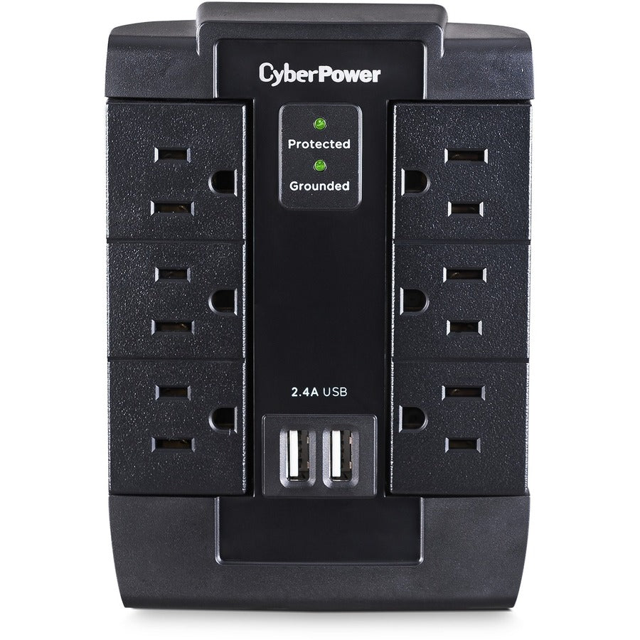 CyberPower CSP600WSU Surtension professionnelle à 6 prises pivotantes avec 1200 J, 2-2,4 A USB et robinet mural - Boîtes marron uni CSP600WSU