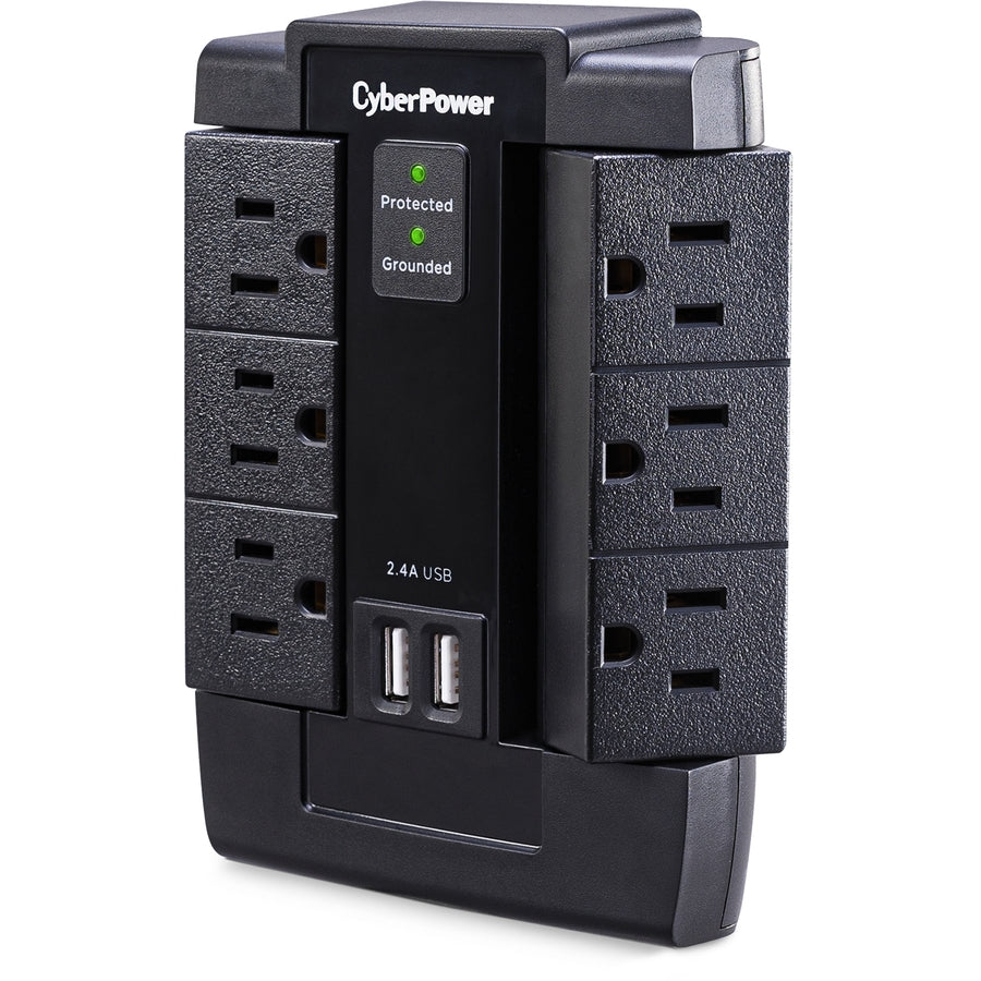 CyberPower CSP600WSU Professional 6 Swivel Outlets Surge with 1200J, 2-2.4A USB & Wall Tap - Plain Brown Boxes CSP600WSU