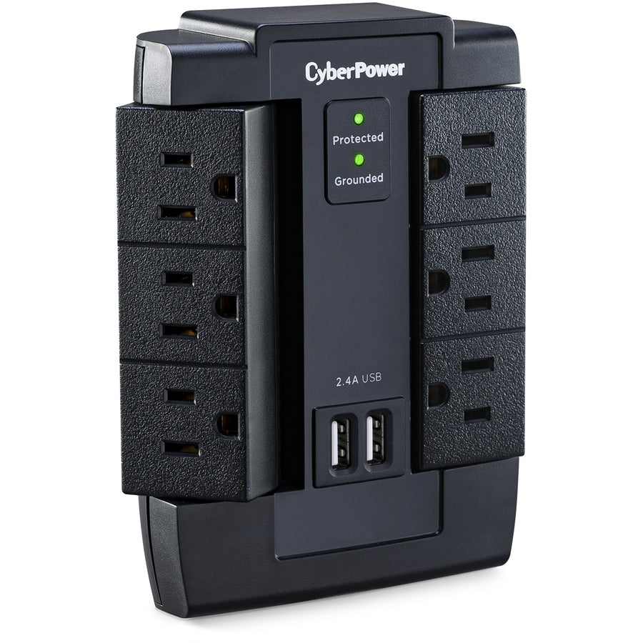 CyberPower CSP600WSU Professional 6 Swivel Outlets Surge with 1200J, 2-2.4A USB & Wall Tap - Plain Brown Boxes CSP600WSU