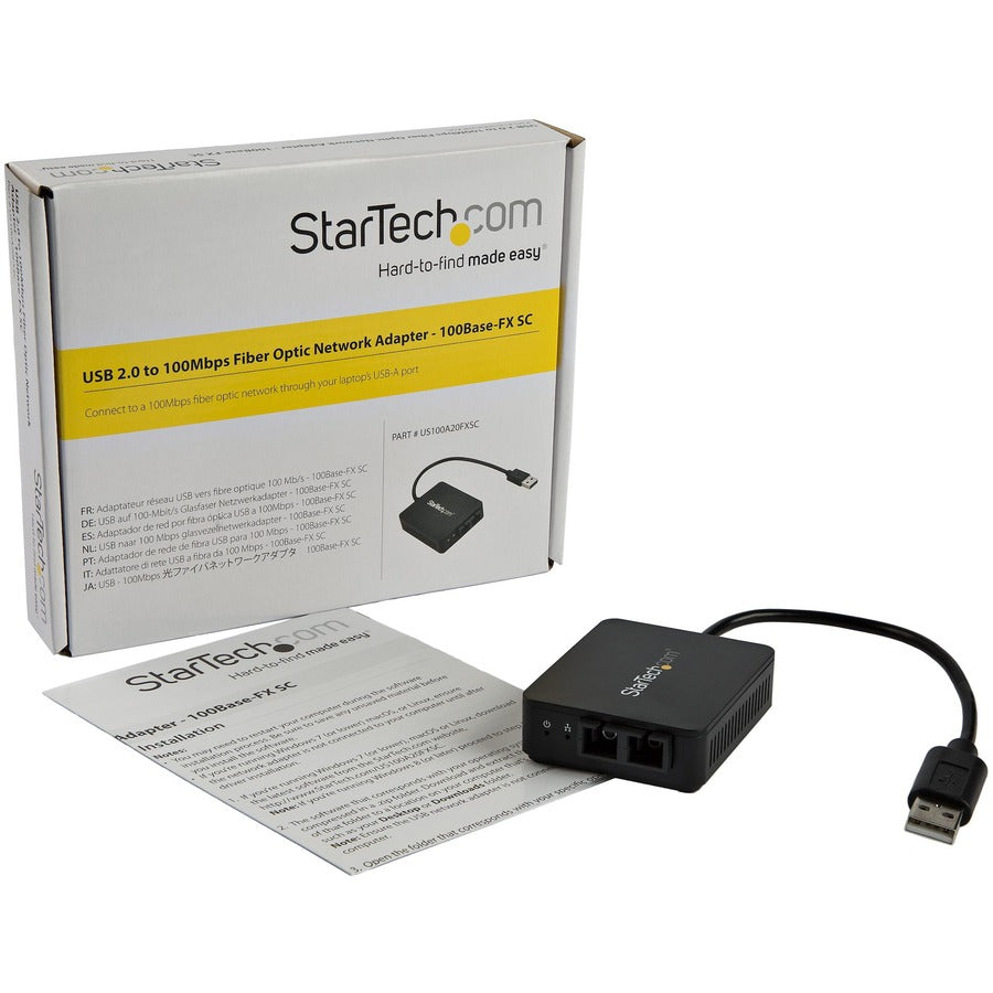 StarTech.com USB to Fiber Optic Converter - 100Mbps - USB 2.0 Network Adapter - 100Base-FX SC Duplex Multimode Fiber/MMF - 2Km - Compact US100A20FXSC