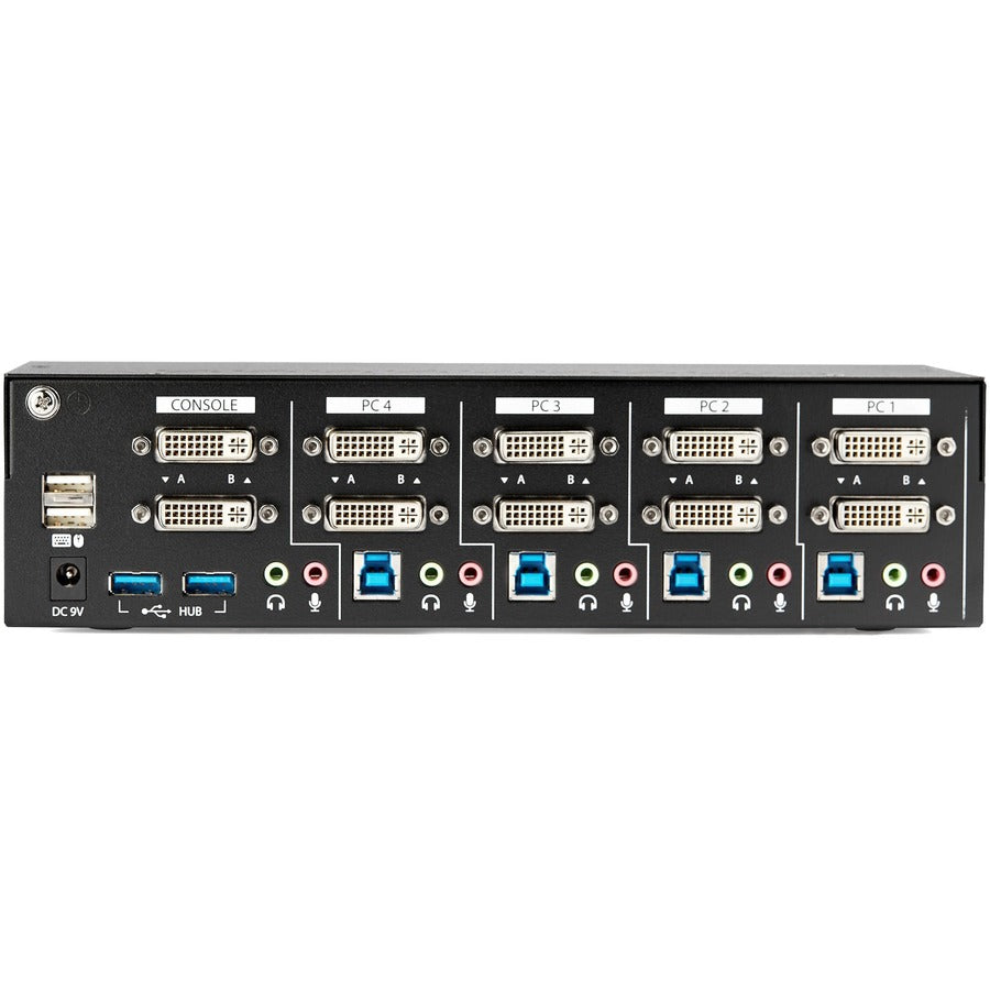 StarTech.com Commutateur KVM DVI double écran 4 ports – Commutateur KVM USB compact à double écran avec hub USB 3.0 et audio – Conforme TAA SV431DD2DU3A