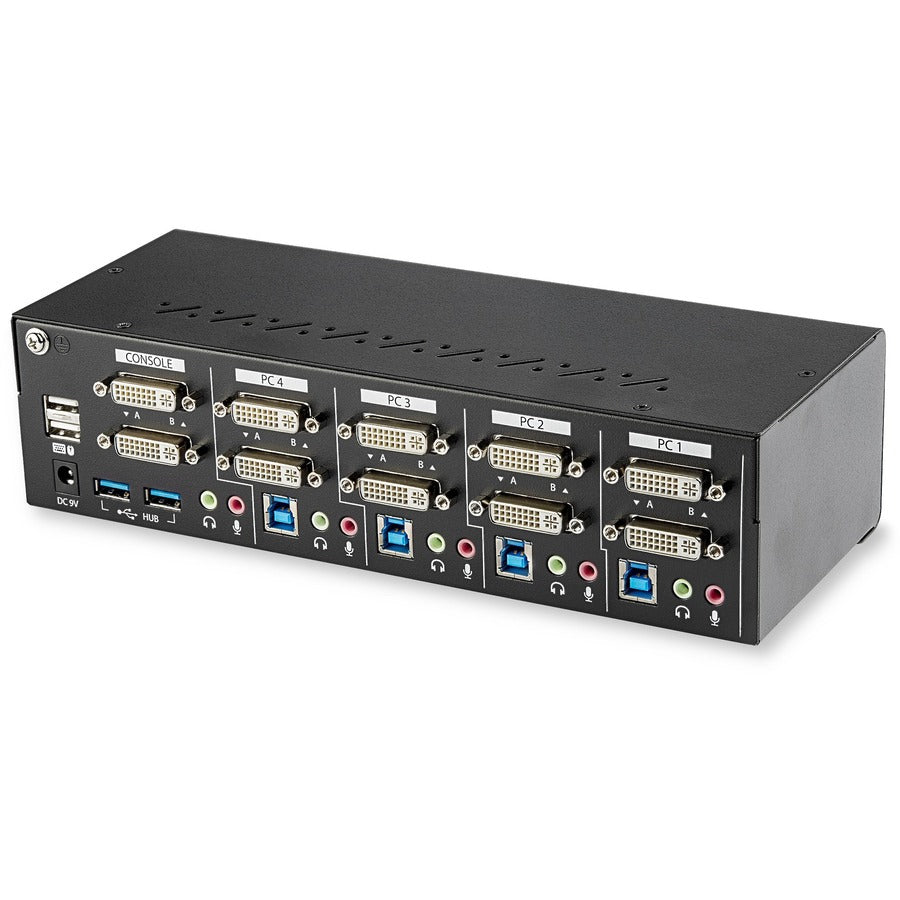 StarTech.com Commutateur KVM DVI double écran 4 ports – Commutateur KVM USB compact à double écran avec hub USB 3.0 et audio – Conforme TAA SV431DD2DU3A