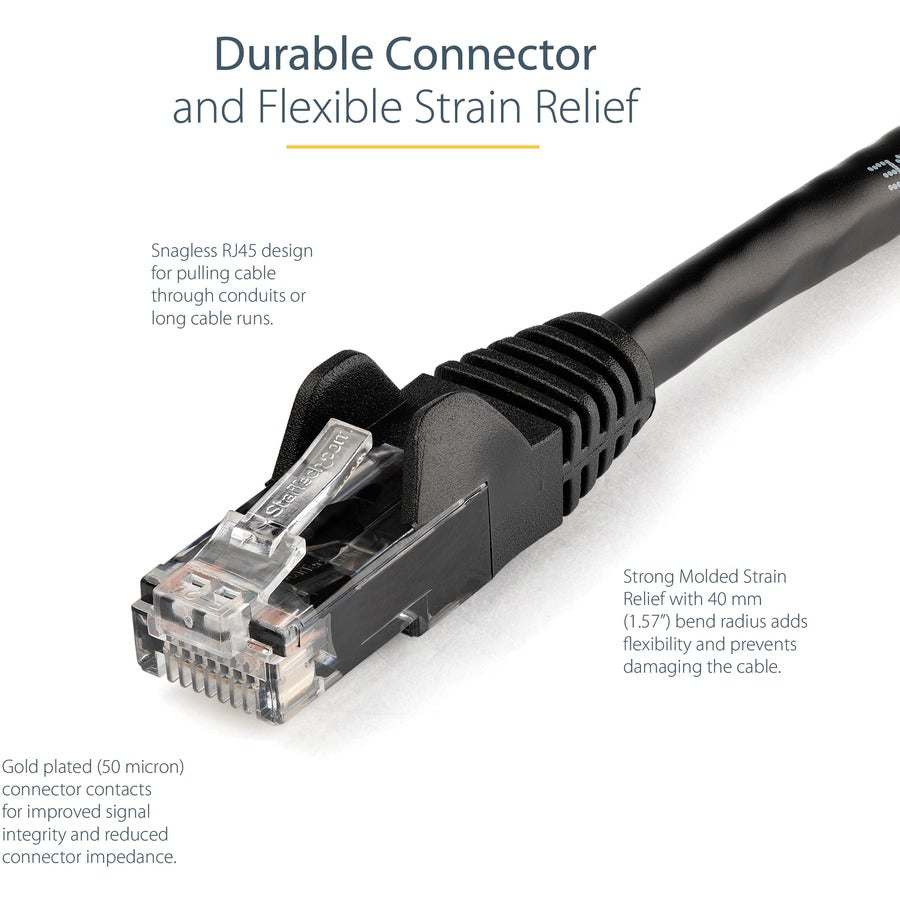 StarTech.com Câble Ethernet CAT6 de 2 pieds - Gigabit sans accroc noir - Cordon de brassage PoE UTP 650 MHz de catégorie 6 100 W Câblage certifié UL/TIA N6PATCH2BK