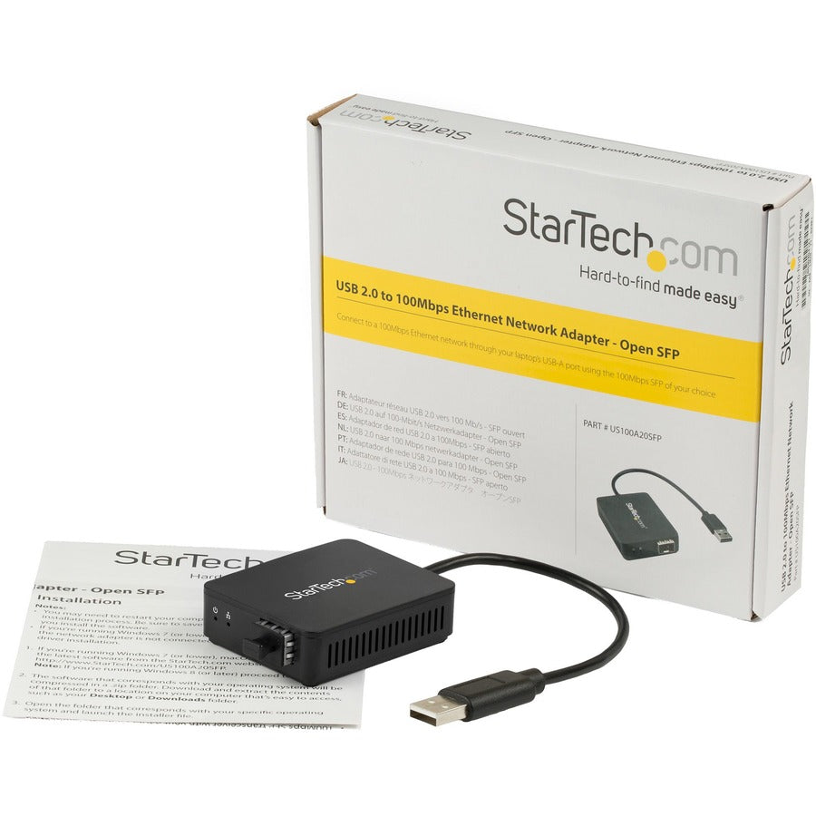 StarTech.com USB to Fiber Optic Converter - Open SFP - USB 2.0 100Mbps Ethernet Network Adapter - Windows & Linux - SFP Adapter US100A20SFP