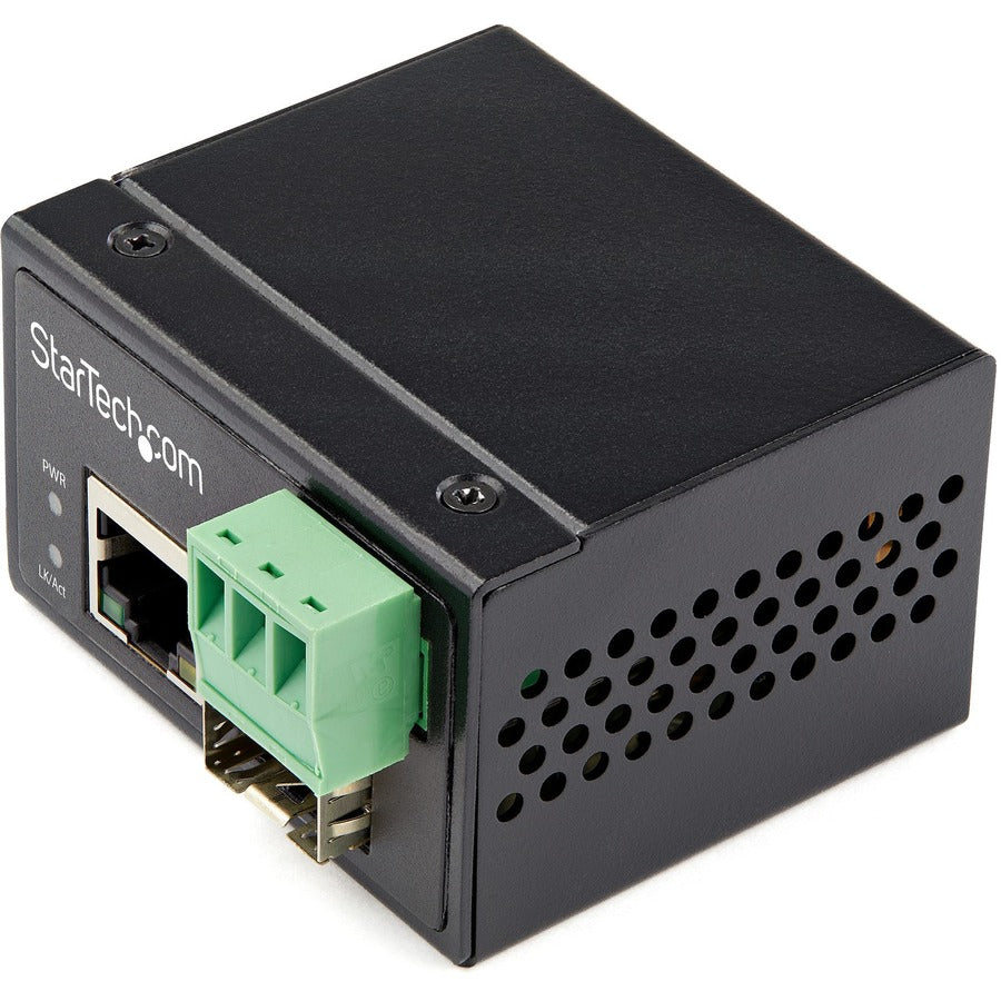 StarTech.com Industrial Fiber to Ethernet Media Converter - 100Mbps SFP to RJ45/CAT6 SM/MM - Fiber to Copper Network - IP-30 12V Input IMC100MSFP