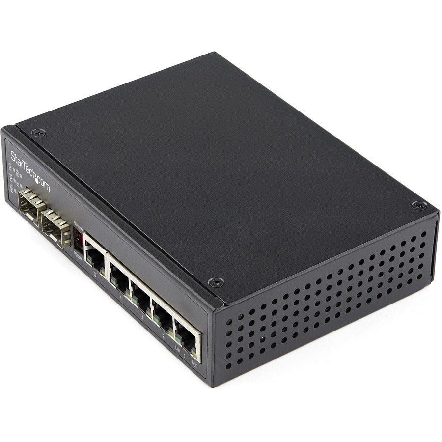 StarTech.com Industrial 6 Port Gigabit Ethernet Switch 4 PoE RJ45 +2 SFP Slots 30W PoE+ 48VDC 10/100/1000 Mbps -40C to 75C w/DIN Connector IES1G52UPDIN