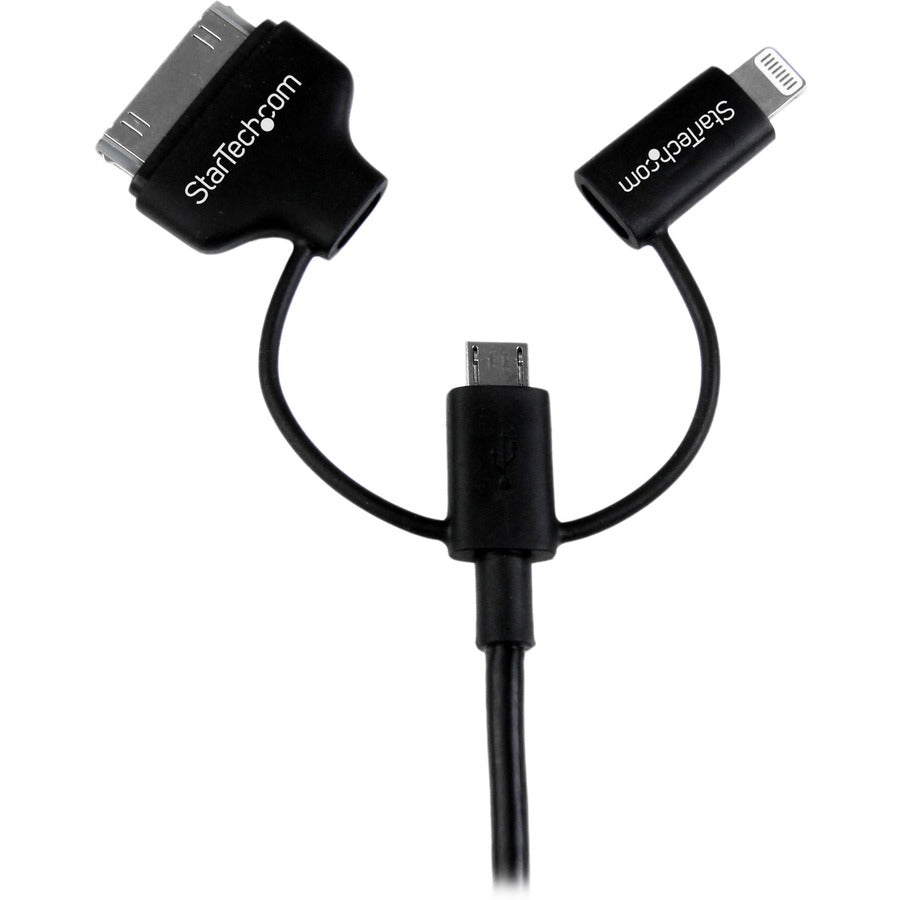 StarTech.com Connecteur Dock Lightning 8 broches ou 30 broches Apple noir ou câble combiné micro USB vers USB de 1 m (3 pieds) noir pour iPhone / iPod / iPad LTADUB1MB