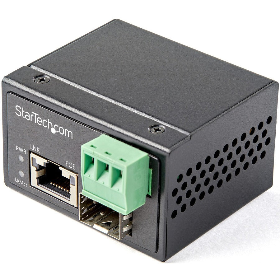 StarTech.com Convertisseur de Média Industriel Fibre vers Ethernet PoE+ 30 W - SFP vers RJ45 - Fibre SM/MM vers Cuivre Gigabit Mini Taille IP-30 IMC1GSFP30W