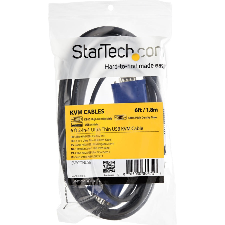 StarTech.com StarTech.com 15 ft 2-in-1 Ultra Thin USB KVM Cable - Video / USB cable - 4 pin USB Type A, HD-15 (M) - HD-15 (M) - 4.57 m SVECONUS15