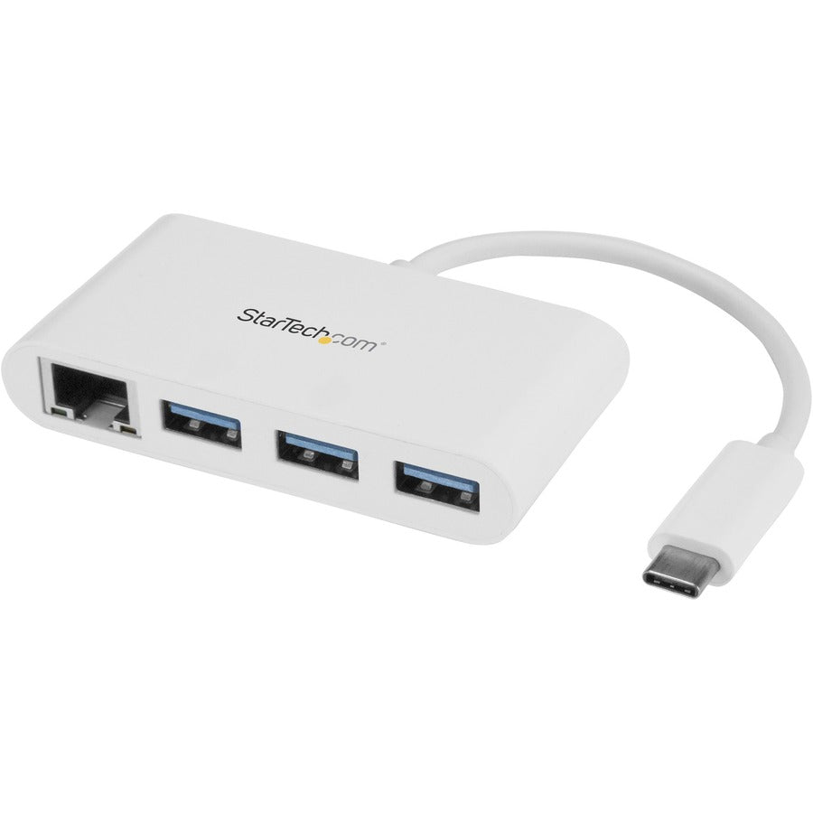 StarTech.com Hub USB C 3 ports avec Gigabit Ethernet - USB-C vers 3x USB-A - USB 3.0 - Blanc - Hub USB avec GbE - Adaptateur USB-C vers USB - Hub USB Type C HB30C3A1GEA